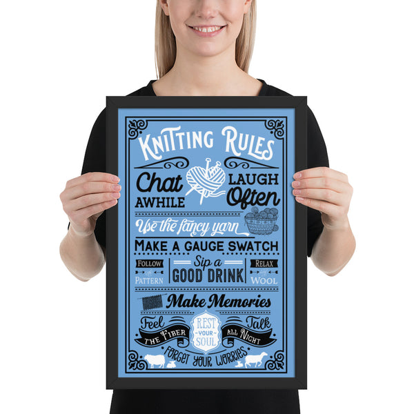 Knitting Rules Sea Framed poster